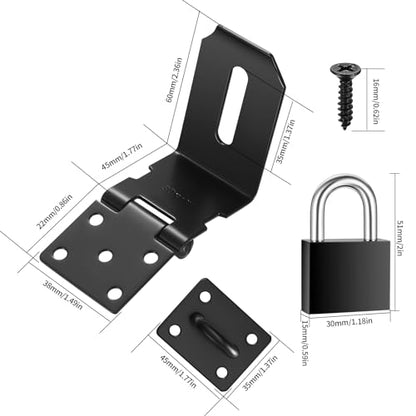 4 Inch 90 Degree Padlock Hasps, Stainless Steel Latch Lock Padlock Hasp with Padlock and Keys Set, Right Angle Safety Door Latches, Gate Lock Hasp Latches for Cabinets, Closets Doors