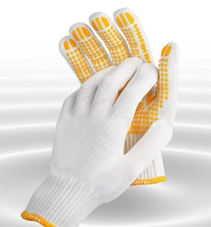 Safety Work Gloves with Anti-slip Dots 12 Pairs White Polyester Knitted Gloves for Garage Warehouse Industrial Gardening - color: Yellow