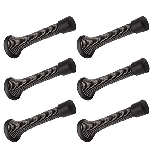 6 Pack Spring Door Stopper Oil Rubbed Bronze - 3-1/4" Flexible Spring Door Stops with Black Rubber Bumper Tips - color: Oil Rubbed Bronze, size: 6 Pack