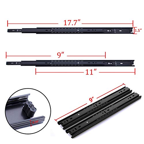 Drawer Slides 9 Inch Ball Bearing Full Extension 3 Section Slide Track Mounting Drawer Runners Slider for Cabinet Home Furniture, 2 Pack (Black 9 Inch) - size: 9 Inch