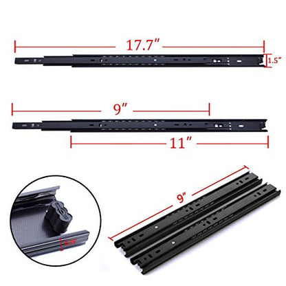 Drawer Slides 9 Inch Ball Bearing Full Extension 3 Section Slide Track Mounting Drawer Runners Slider for Cabinet Home Furniture, 2 Pack (Black 9 Inch) - size: 9 Inch