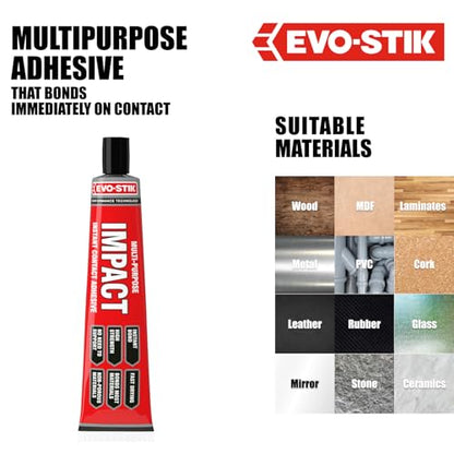 EVO-STIK Impact Adhesive, Multipurpose, High-Strength Adhesive, Bonds Instantly on Contact, Fast Drying, 65g Tube