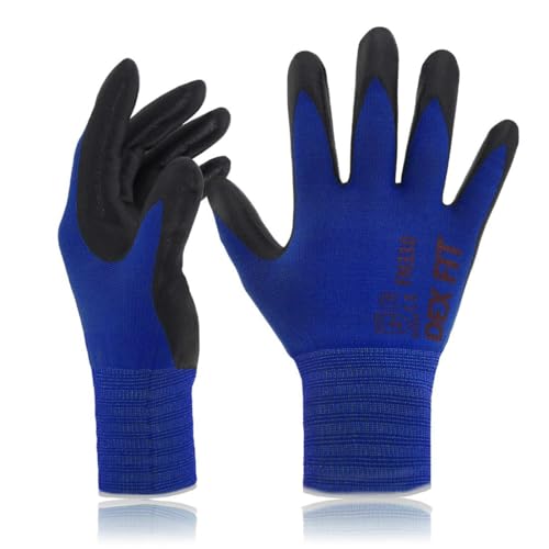DEX FIT Nitrile Work Gloves FN330, 3D-Comfort Stretchy Fit, Firm Grip, Thin & Lightweight, Touch-Screen Compatible, Durable, Breathable & Cool, Machine Washable; Blue S (7) - color: Blue, size: Small(1 Pair)
