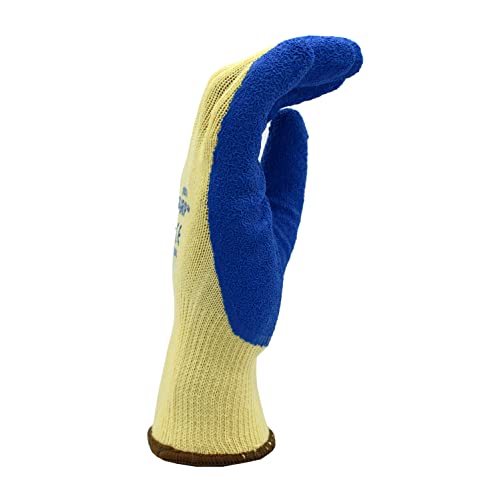 Cordova Cor-Grip Gloves, 10-Gauge, Yellow Poly/Cotton Shell, Blue Latex Palm Coating, 12-Pack - size: Medium