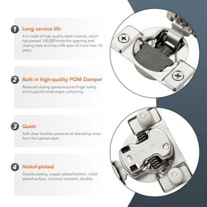 10 Pack (5 Pairs) 1-3/8" Overlay Soft Close Cabinet Hinges, Satin Nickel Stainless Steel Concealed Hinges with 3D Self-Closing for Face Frame Doors & Kitchens - size: 1-3/8 inch Overlay