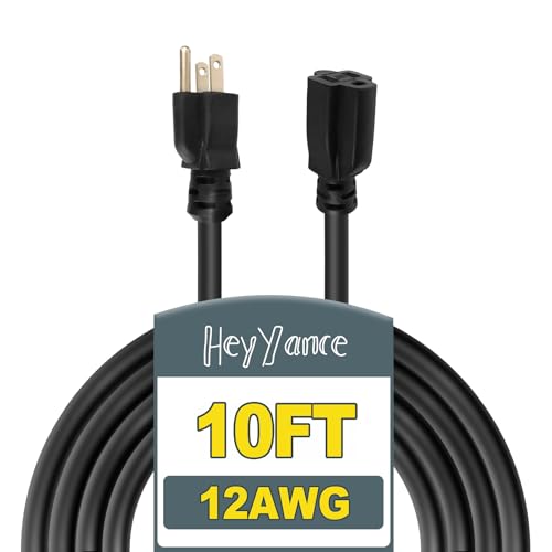 10 Ft Heavy Duty Outdoor Extension Cord Waterproof - 12/3 SJTW 15A 1875W Black Extension Cable with 3 Prong Grounded Plug, Waterproof Electric Cable for Lawn, Garden, Appliances, UL Listed - color: Black, size: 10 Ft