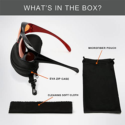 Eyekepper 100% Blue Light Reduction,Huge Fitover Anti-Blue Blocking Computer Eyeglasses with Extra Amber Lenses, Black Red - color: 1806-black Red-100% Blue Light Blocking