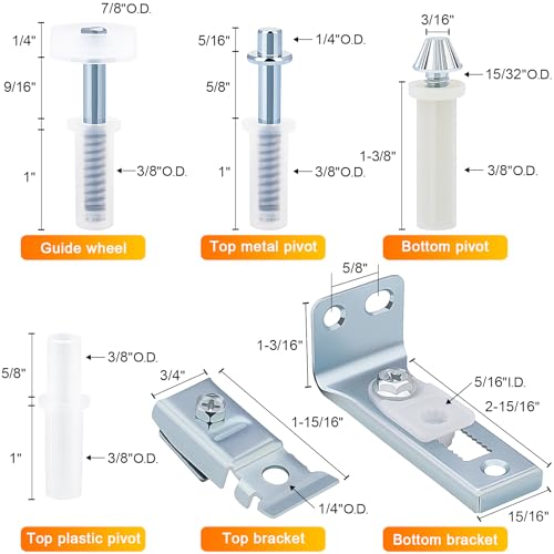 Bifold Door Hardware Repair Kit 2 Set, Includes Top and Bottom Brackets, Pivots, and Guide Wheel for Sliding Closet, Barn Door,Pocket, and Accordion