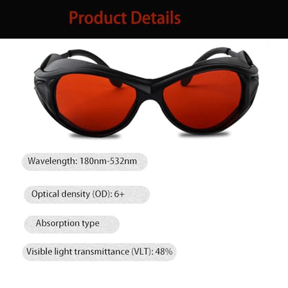 2-Pack OD6+ Laser Safety Goggles for 532nm & Blue Lasers - 180-532nm Wavelength Protection for 405nm, 445nm, 450nm, 473nm, Professional Glasses for Engraving Machines - color: Red-2pc