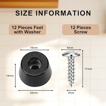 12Pack Rubber Feet for Cutting Board with Stainless Screws, Non Slip Pads for Furniture, Cutting Board Anti Slip Pads (Black)