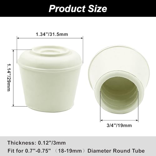 16pcs 3/4 Inch Round Chair Leg Tips Caps, Non-Slip Rubber Chair Leg Floor Protectors, White Furniture Leg Caps Fit for 0.7"-0.75" (18-19mm) Diameter Round Feet - size: 3/4 Inch-White