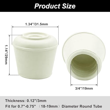 16pcs 3/4 Inch Round Chair Leg Tips Caps, Non-Slip Rubber Chair Leg Floor Protectors, White Furniture Leg Caps Fit for 0.7"-0.75" (18-19mm) Diameter Round Feet - size: 3/4 Inch-White