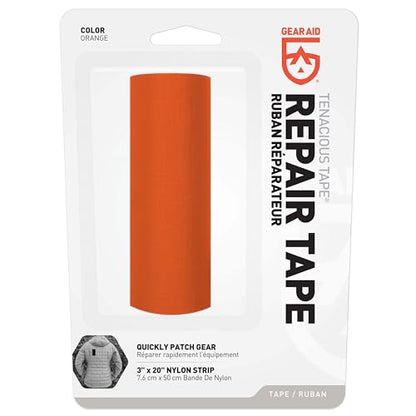 GEAR AID Tenacious Tape 3” x 20” Micro-Ripstop Fabric Gear Repair Tape, Fix Holes and Rips in Puffy Jackets, Rain Gear, Tents, Sleeping Bags and Outdoor Equipment, Orange, 1 Roll - color: Orange, style: 3" × 20" (1 Roll)