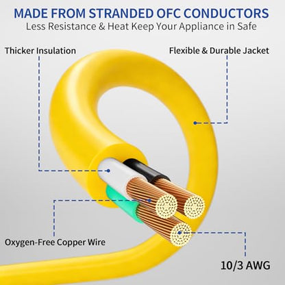 150ft Outdoor/Indoor Extension Cord with Lighted 10/3 Gauge Ultra 3 Prong Heavy Duty SJTW, Waterproof, Flexible Cold-Resistant,15A 125V 1875W, Yellow - size: 150FT