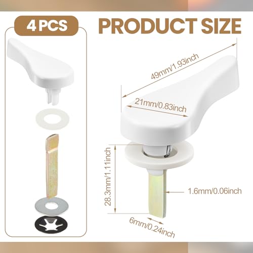 Zonon 4 Sliding Door Latch Lever Spindle White Steel Pin Set for Patio Door Replacement Hardware