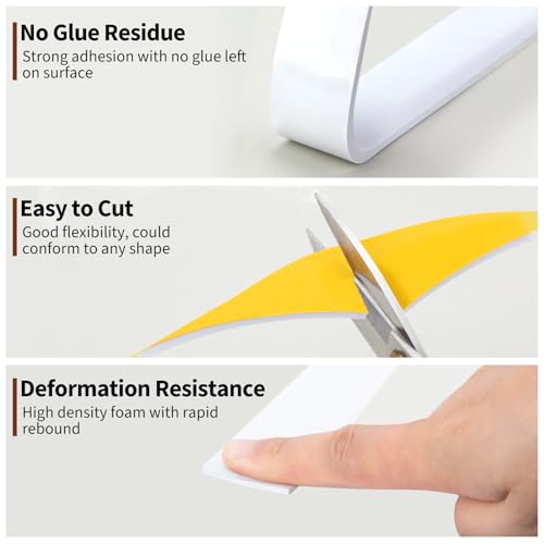 Yotache White Foam Seal Strips Tape 1" X1/8", High Density Closed Cell Foam Weather Stripping for Doors and Windows Insulation, Total 33 Feet Long (2 X 16.5 Ft Each) - size: 1"x1/8"x33 FT