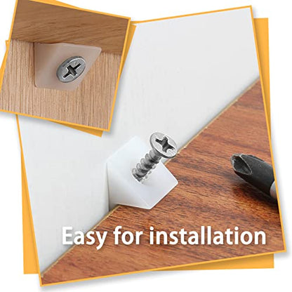 Bonsicoky 50 Pcs Repair Mending Wedges Fixing Sagging Drawer, Plastic Angle Code Drawer Fastener with Screws