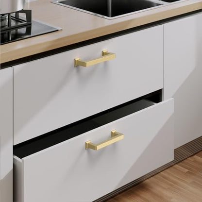 9BUILD 6 Pack 3.75 Inch Kitchen Cabinet Handles Gold - Kitchen Cabinet Pulls Hardware for Drawer Gold Pull - color: Gold, size: 3.75"/96MM Hole Center, style: 6 Pack
