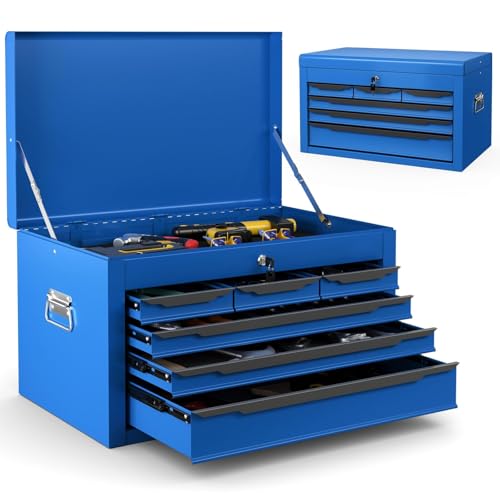 ERGOMASTER 24'' Steel Tool Box, Blue Metal Tool Box with 6 Drawers, Lockable Tool Chest Cabinet Storage Toolbox for Garage, Workshop - color: Blue -6 Drawers