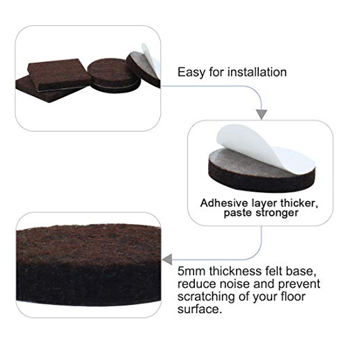 uxcell 24pcs Furniture Pads Round 1 1/2" Dia Self-stick Non-slip Anti-scratch Felt Pads Floors Protector Dark Brown