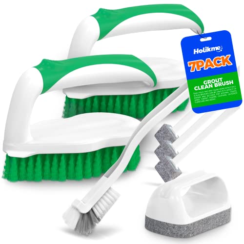 Holikme 7 Pack Deep Cleaning Brush Set, Scrub Pads with Scraper Tip for Pool Walls, Bathroom, Grout, Floor, Bike, Tub, Shower, Kitchen Surface (Green) - color: Green