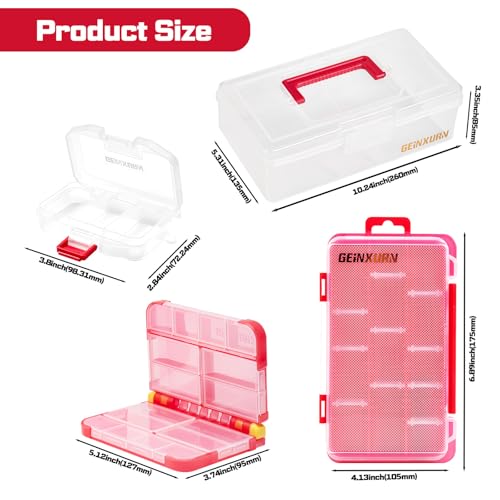 Geinxurn Plastic Tools Box Set, 7Pieces Red Transparent Portable Storage Case for Various Tools and Small Parts Accessories Storage Organizer - style: Rdbox-Mixed