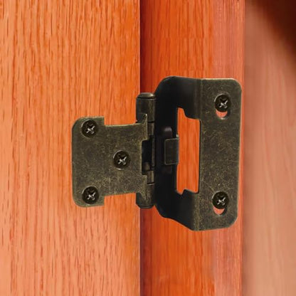 4 Pack (2 Pair) Antique Brass 1/2" Overlay Cabinet Hinges, Partial Wrap Self Closing Kitchen Cabinet Hinges Semi Hidden Cupboard Hinges with Screws - color: Antique Brass
