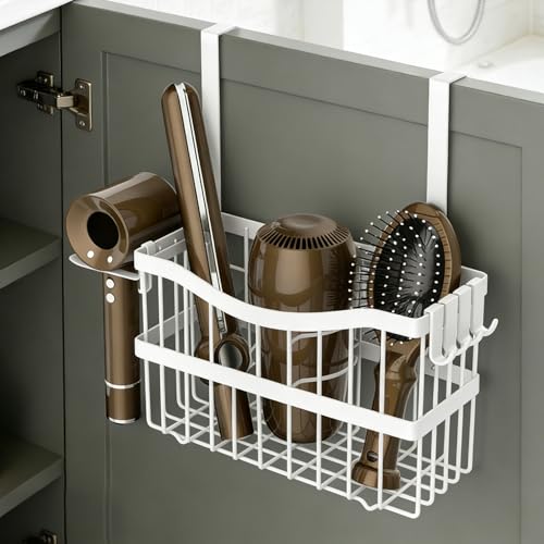 Dailyart Hair Tool Organizer Wall Mounted, 3-in-1 Blow Dryer Holder for Bathroom, Hair Dryer Holder and Styling Tools Organizer for Flat Iron, Curling Wand, Hair Accessories Storage, White