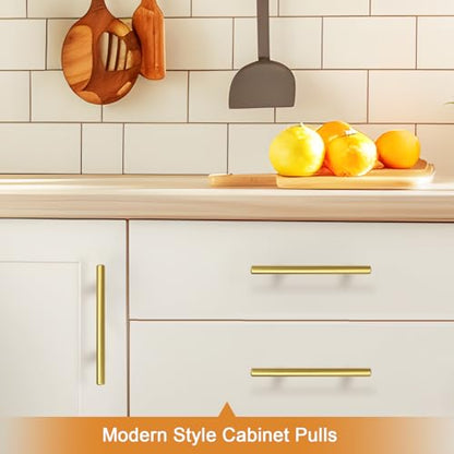 Probrico 5 Pack 5 Inch Center-to-Center Kitchen Cabinet Pulls T Bar Gold Cabinet Handles Modern Drawer Hardware Dresser Pulls, 7-1/2 inch Total Length - color: Gold, size: hole center 5"