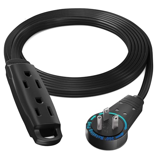 Maximm 360 Degree Rotating Flat Extension Cord 10 Ft Multi 3 Outlet Power Cord Grounded 16 AWG UL Certified, Black - color: Black, size: 10 Feet