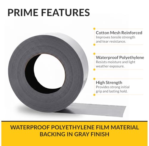 Brixwell Duct Tape Heavy Duty 3 Inch x 60 Yards Gray, Waterproof Adhesive Roll with Reinforced Cotton Mesh Backing, Professional Grade for Indoor Outdoor Repairs, Sealing, Bundling, Packaging Use - size: 3" x 60 yards