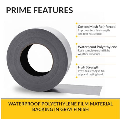 Brixwell Duct Tape Heavy Duty 3 Inch x 60 Yards Gray, Waterproof Adhesive Roll with Reinforced Cotton Mesh Backing, Professional Grade for Indoor Outdoor Repairs, Sealing, Bundling, Packaging Use - size: 3" x 60 yards