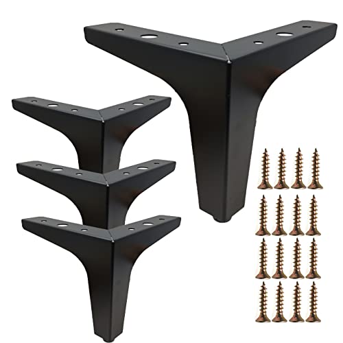 4 Inch Furniture Legs Set of 4 Metal Furniture Legs Modern Triangle Feet Matte Black for Sofa Cabinet Cupboard Couch Chair Ottoman - color: Black, size: 4 Inch