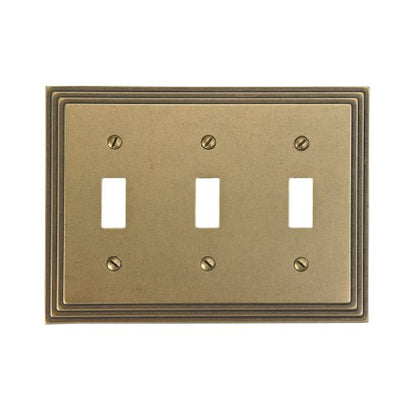 AMERELLE 84TTTRB Steps Triple Toggle Cast Metal Wallplate in Rustic Brass - color: Rustic Brass, size: 3 Toggle