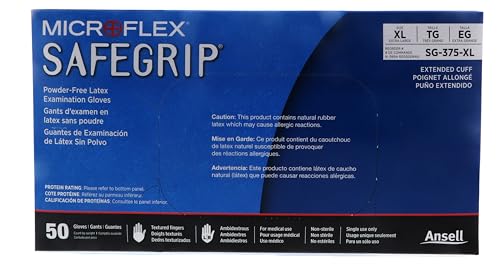Ansell MICROFLEX SafeGrip SG-375 Exam Standard Gloves - Size XL, Blue (Box of 50)
