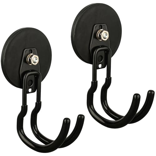 MUTUACTOR Updatde Magnetic Hooks,40lbs 2Packs Strong Magnetic Hooks Heavy Duty,Anti-Scratch Heavy Duty Double Metal J-Hook for Organizing Cordless Impact Drivers Trailer Cord Garden Shovel Tool Box - style: Updated 3.46in Magnet J Black Hooks 2PCS