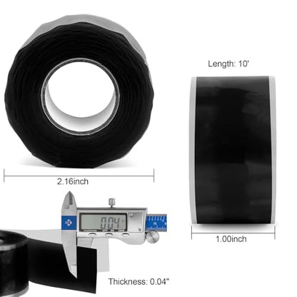 Romeda 1 Inch x 5 FT Black Self-Fusing Silicone, Thickness 1mm Hose Repair Tape, Heavy Duty and Leak Proof Rubber Hose Tape, Pipe for Water - Black - color: Black, size: 1mm (Thickness)