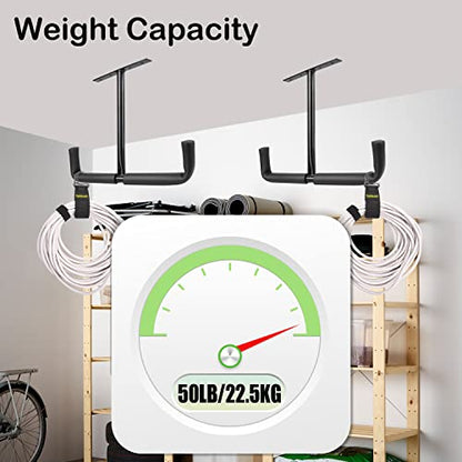 4 Set Overhead Garage Storage Rack, Heavy Duty Overhead Storage Double Hook, Ceiling Mount Hanger Safe Racks Hooks, Hanging for Lumber Ladder Storage & Other Bulky Items (Pack of 4 - Black) - size: Width 16.5in/42cm 4 Pack