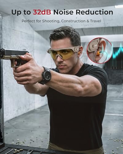 ONNAIS Shooting Glasses with Earplugs - ANSI Z87.1+ Safety Glasses with Detachable NRR 32dB Earplugs, Gifts for Men and Women - color: Khaki