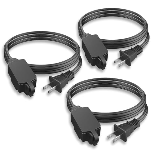 PLUGTUL Indoor Extension Cord 6 FT, 2 Prong Black Extension Cord, 3 Polarized Outlets with Safety Cap Protect for Home Office, 16/2 SPT-2 ETL Listed, 3 Pack - color: Black, size: 6FT