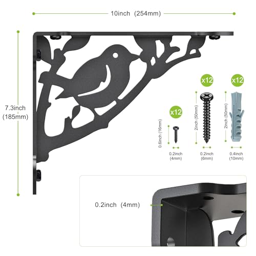 SELEWARE Heavy Duty Shelf Brackets 10 Inch, Bird Shelves Brackets, 300LB Capacity Decorative Metal L Brackets for Floating Shelves, Black Rustic Wall Mount Shelving Bracket with Screws, 4 Pack - size: 10 Inch, style: Bird-4 pack