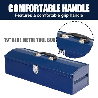 19" Portable Tool Box, Metal Tool Box, Hip Roof Style, Ideal for Trailer, Mechanic, DIY-ers, Car Toolbox, Workshops, Garages, Repair Shops,Blue - size: 1P-19in-Blue