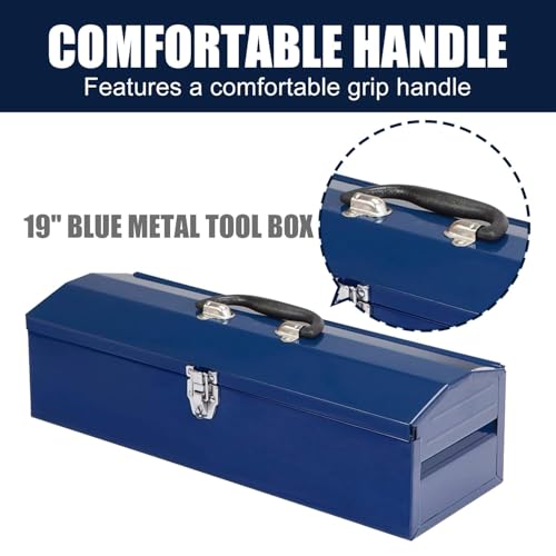 2pc Portable Tool Box, Metal Tool Box, 4 Non-Slip Foot Pads, Ideal for Trailer, Mechanic, DIY-ers, Car Toolbox, Workshops, Garages, Repair Shops,Blue - size: 2P-19in-Blue
