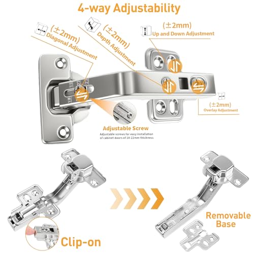 TamBee 1/2 Inch Overlay 165 Degree Cabinet Door Hinges 48mm Frameless Soft Close Hinges for Kitchen Corner Adjustable Lazy Susan for Cabinet,2 Pcs/1 Pair (Half Overlay) - style: 165° Half Overlay