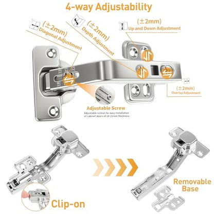 TamBee 135 Degree Lazy Susan Hinge, 48mm Corner Kitchen Cabinet Hinges, Concealed, 3D Adjust for Corner Door, Cupboard Hinges Replacement, Brushed Nickel 2 Pack - style: 135° Detachable