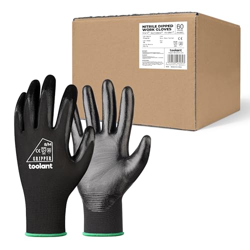 toolant Nitrile Coating Work Gloves for Men, Superior Oil Resistance, Safety Work Gloves with Grip, Touch Screen - color: Black (60 Pairs), size: Large