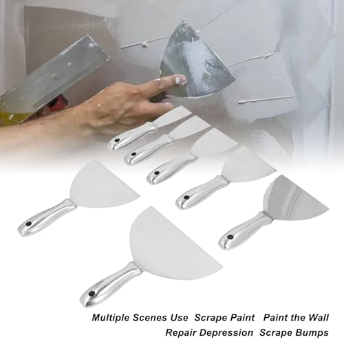 7pcs Stainless Steel Putty Knife Set for Drywall Spackle Mud Repair and Paint Scraping