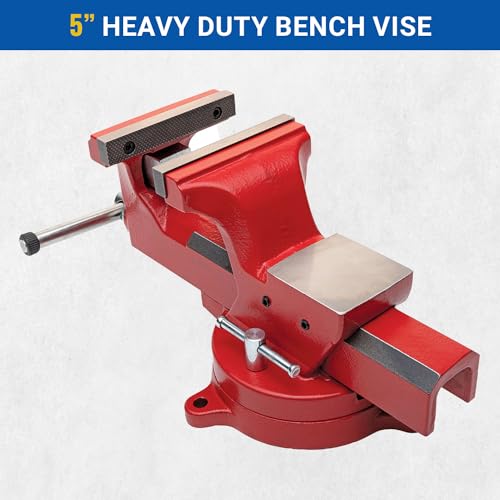 Yost Vises ADI-5 Heavy Duty Vise | 130,000 PSI Tensile Strength Austempered Ductile Iron Bench Vise | 5.5 Inch Jaw Width with a 360 Degrees Interlocking Swivel Base and 2 Lockdowns | Red - size: 5 inches