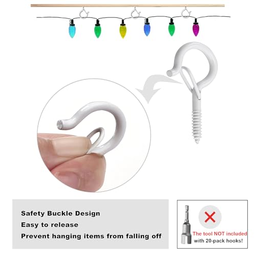 PlusRoc 20 Pack Ceiling Hooks for Hanging Plants Outdoor String Lights Heavy Duty, 2.2 Inch Eye Hook Screw in Cup Hooks Q-Hanger for Patio Lights, Wall Wood Fence Deck Mount(White) - color: White