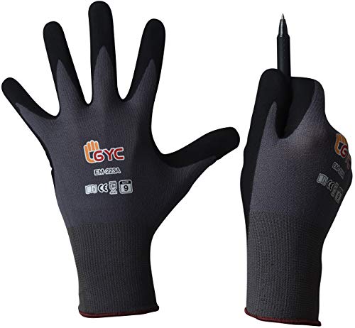 GYC Gloves, Sanitized, DIY Gardening, Food Contact ECO Micro Finish Safety Work Gloves - 10 Pairs Pack - General Work Glove, Comfortable Grip, Anti-Slip (EM-223A / SIZE 9 - Large) - color: Em-223a_9(l) 10 Pairs, size: Large